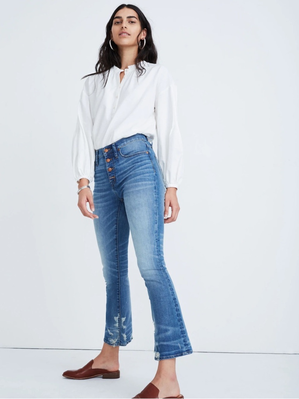 074 MADEWELL Women's Cali Button Front Demi-Boot Ankle Jeans, Bess Wash, Sz 31